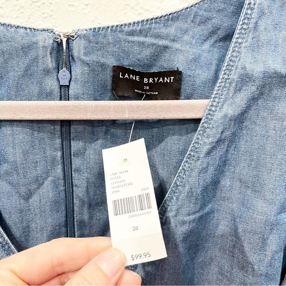 Lane Bryant Dress Women's 28 Lena Blue Chambray Faux Wrap Flutter Sleeve NWT - Picture 7 of 10